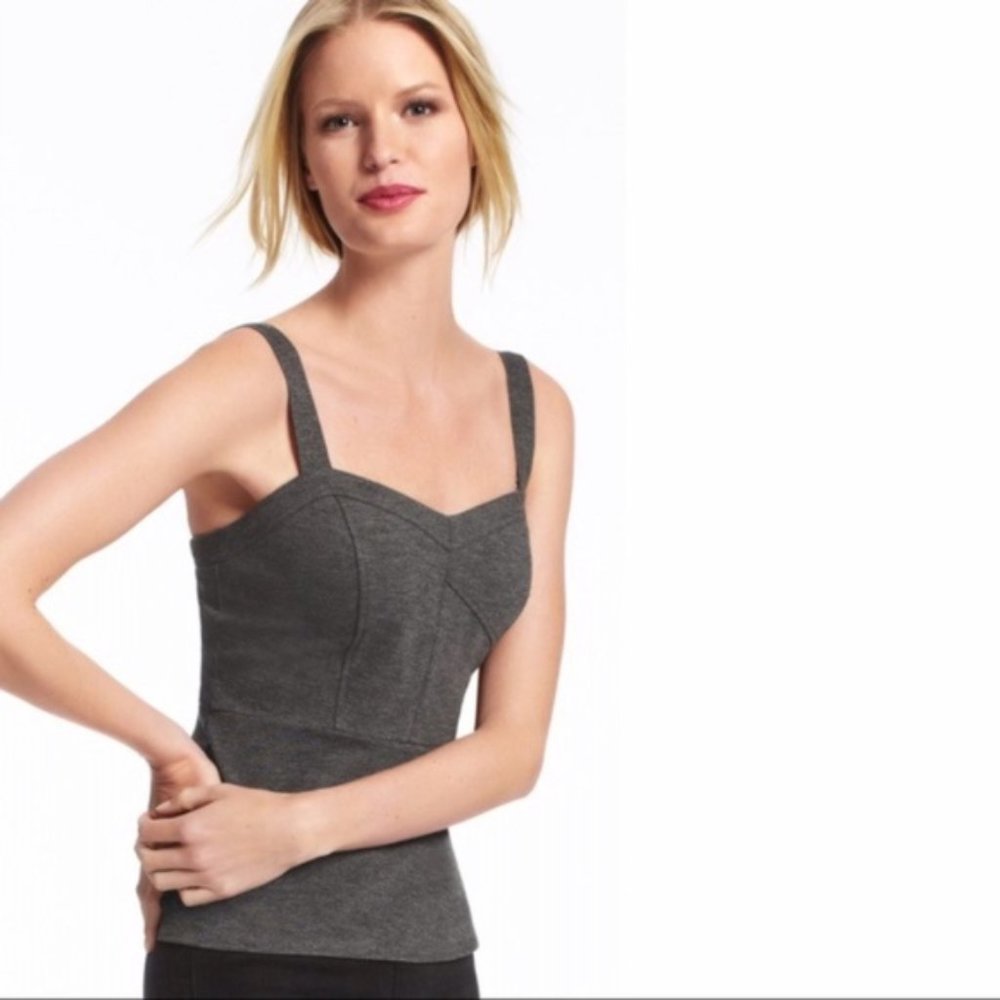 CAbi Gray Ponte bustier peplum top style #552, 16